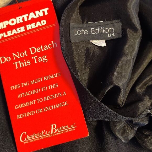 VTG Black Low Back Rosette Midi Sheath Dress Deadstock SZ 14 *Fits like Large - Picture 14 of 15